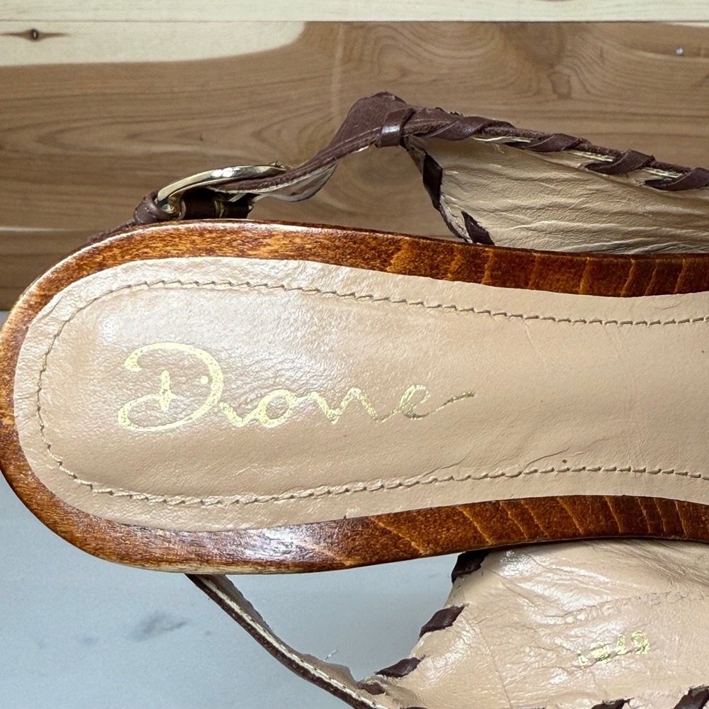 Dione Chuncky Wooden Heel Platform Sandals Leather Straps Brown Size 7.5 - Picture 11 of 13